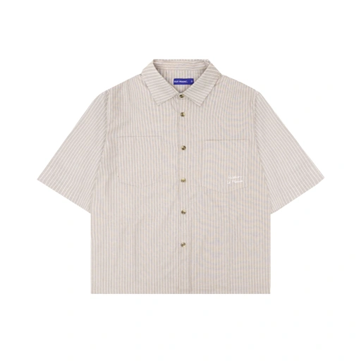 Image of Museum Script Pinstripe Boxy Shirt in Beige