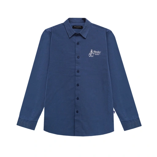 Image of Atelier Script Cotton Casual Shirt in Blue Denim