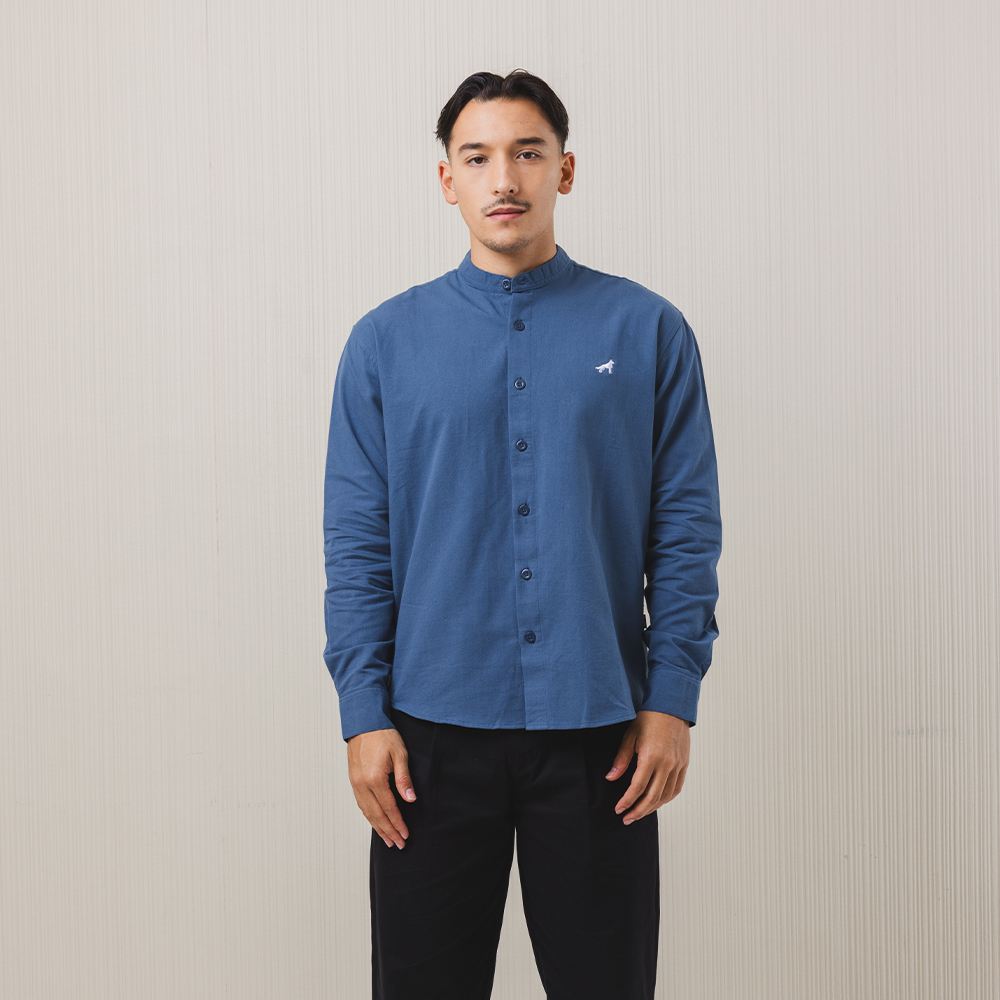 Franc Mandarin Cotton Shirt in Blue Denim