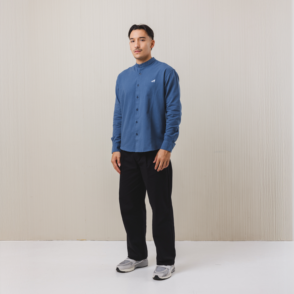 Franc Mandarin Cotton Shirt in Blue Denim