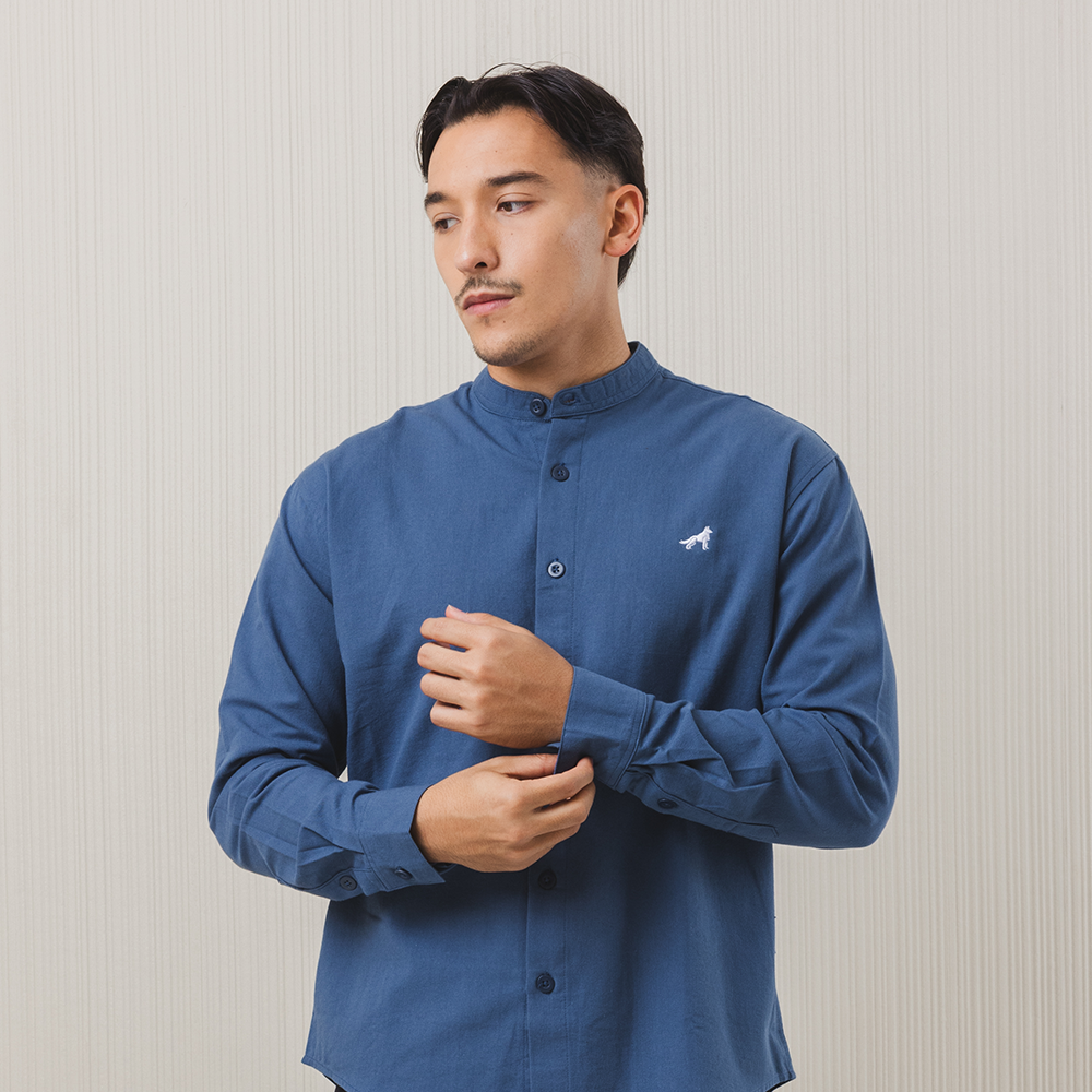 Franc Mandarin Cotton Shirt in Blue Denim