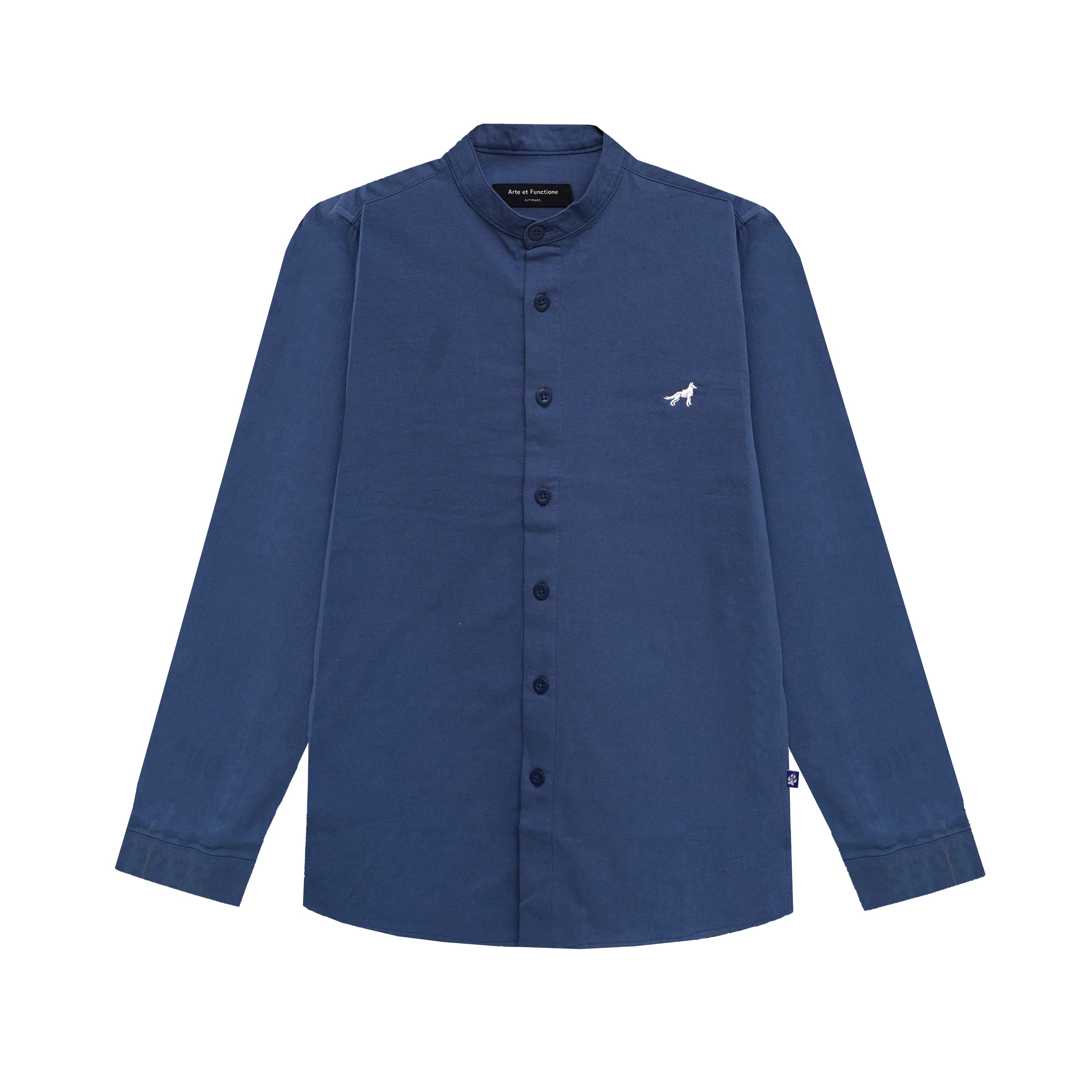 Franc Mandarin Cotton Shirt in Blue Denim