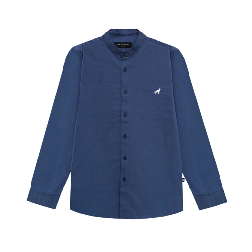 Image of Franc Mandarin Cotton Shirt in Blue Denim