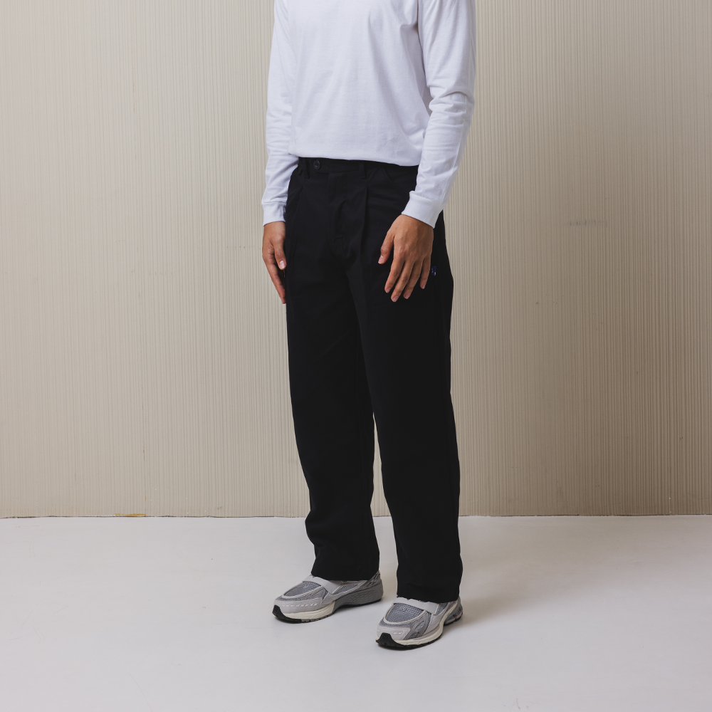 Pleated Cotton Twill Trousers in Black