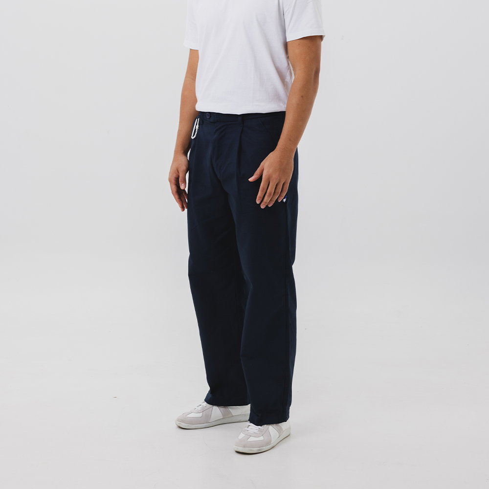 Pleated Cotton Twill Trousers in Navy