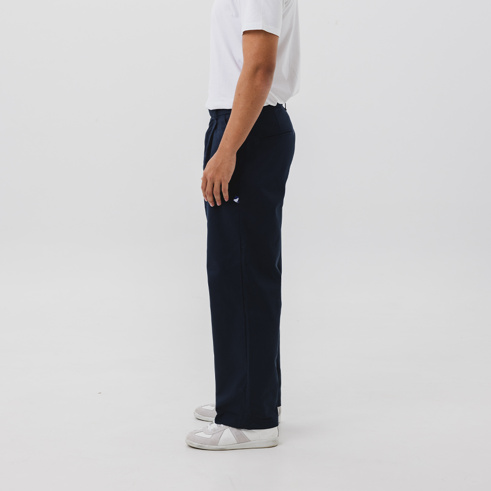 Pleated Cotton Twill Trousers in Navy
