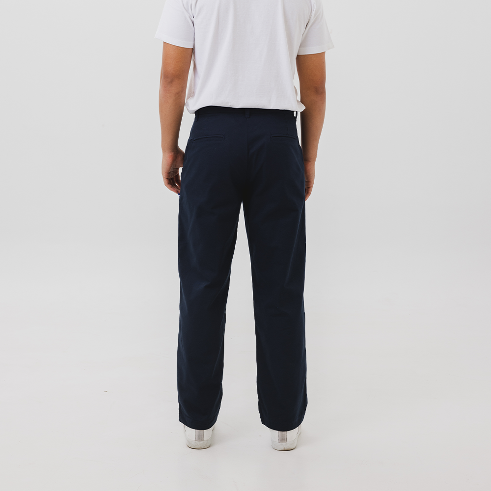 Pleated Cotton Twill Trousers in Navy