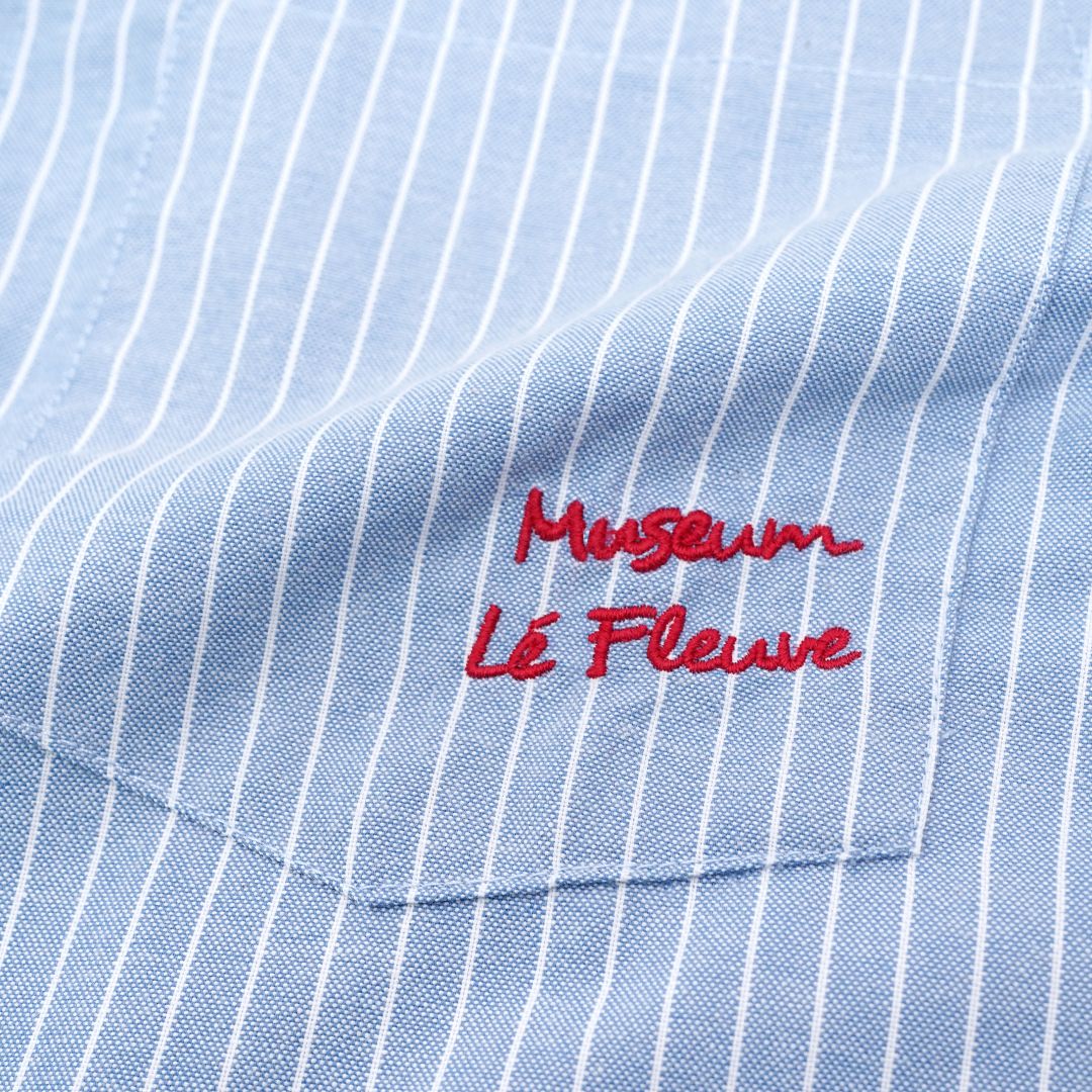 Museum Script Pinstripe Boxy Shirt in Blue