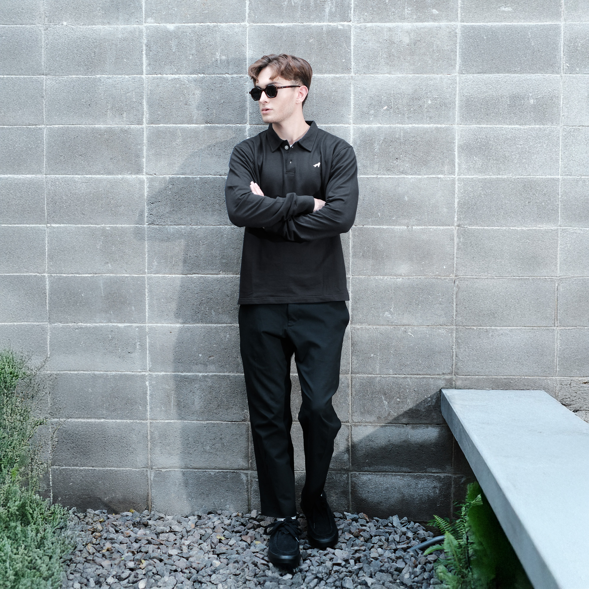 Franc Polo Terry Longsleeve In Black