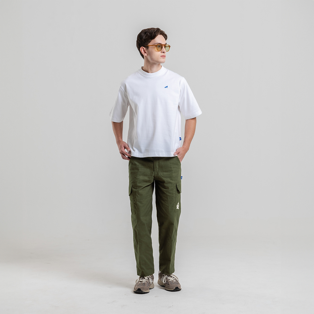 Cotton Cargo Twill Pants In Green