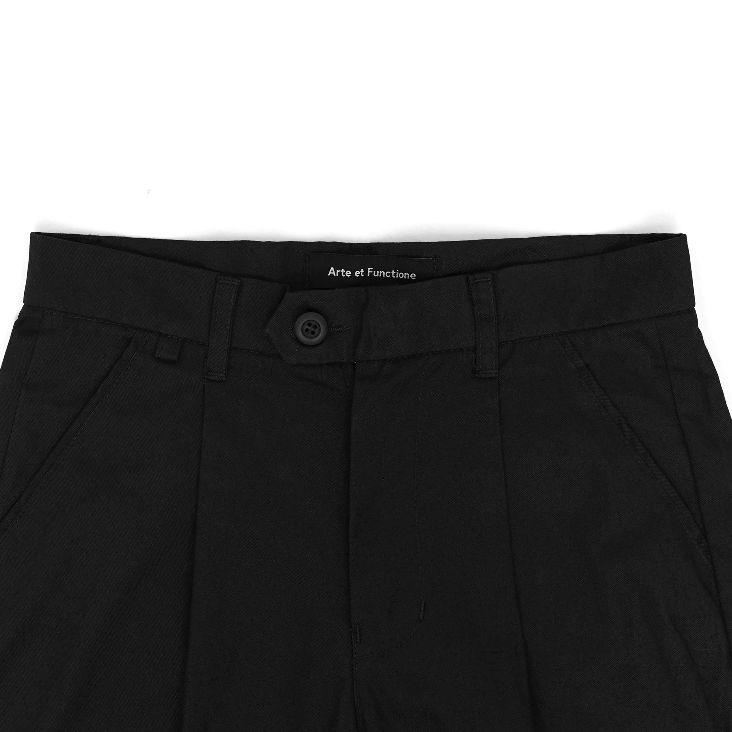 Pleated Cotton Twill Trousers in Black