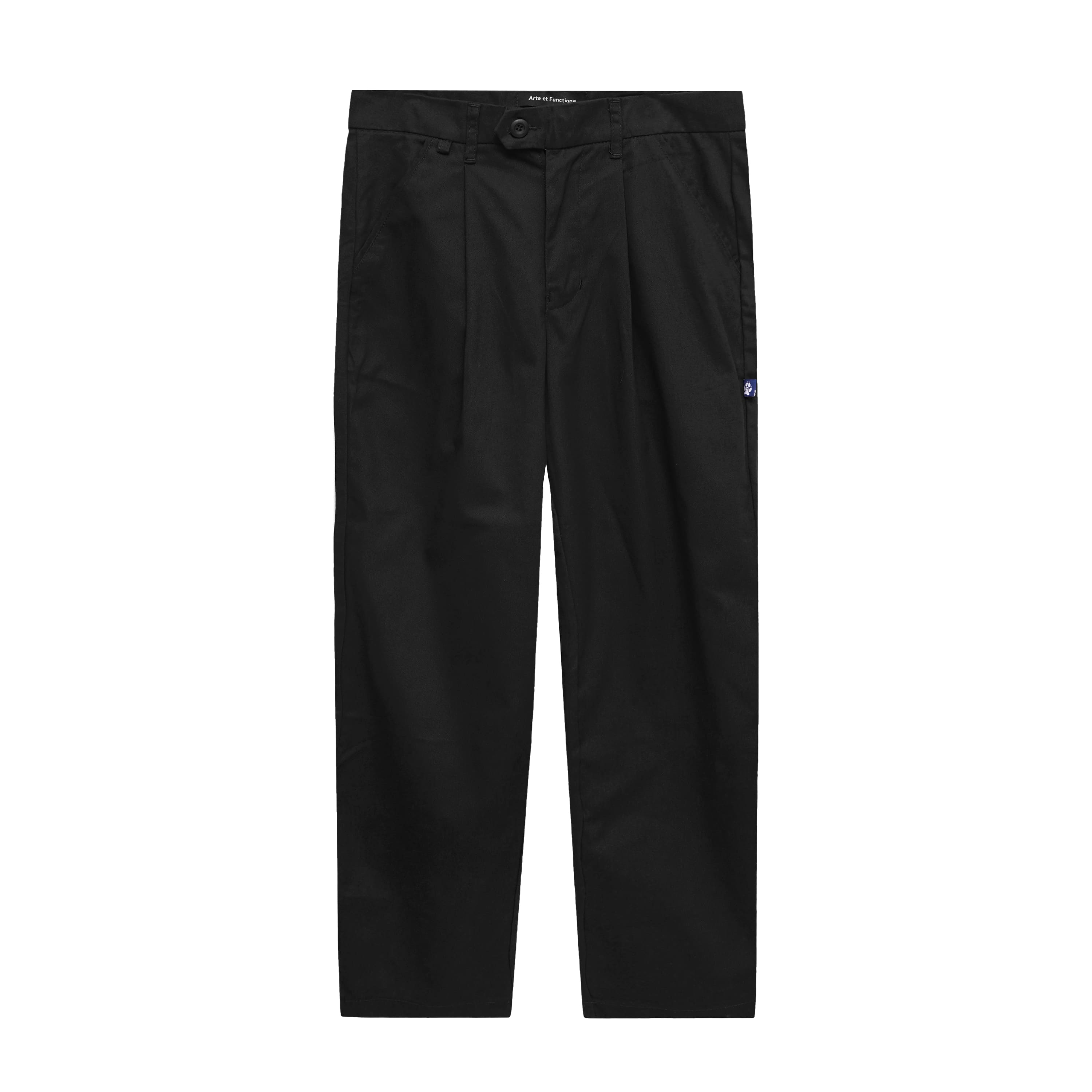 Pleated Cotton Twill Trousers in Black