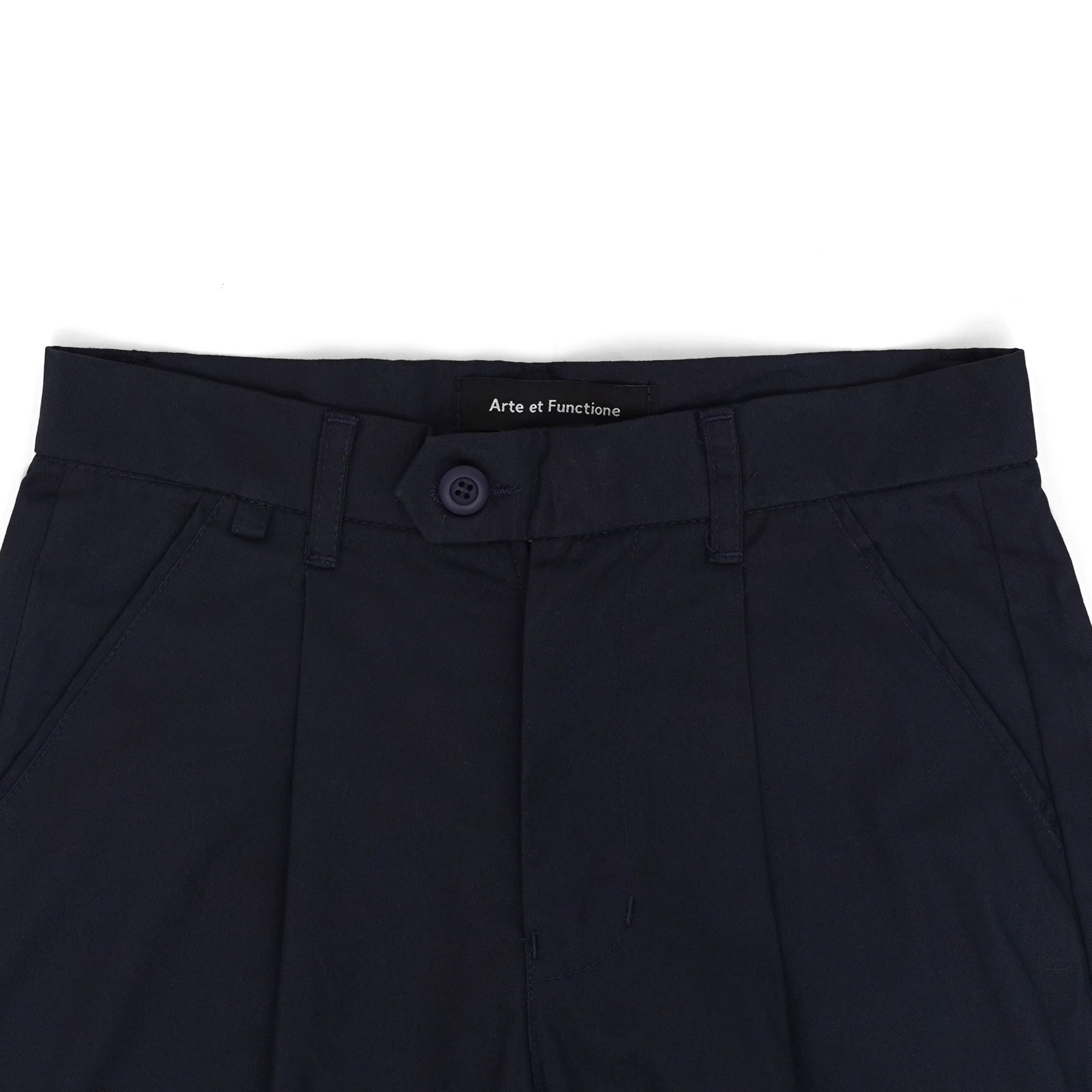 Pleated Cotton Twill Trousers in Navy