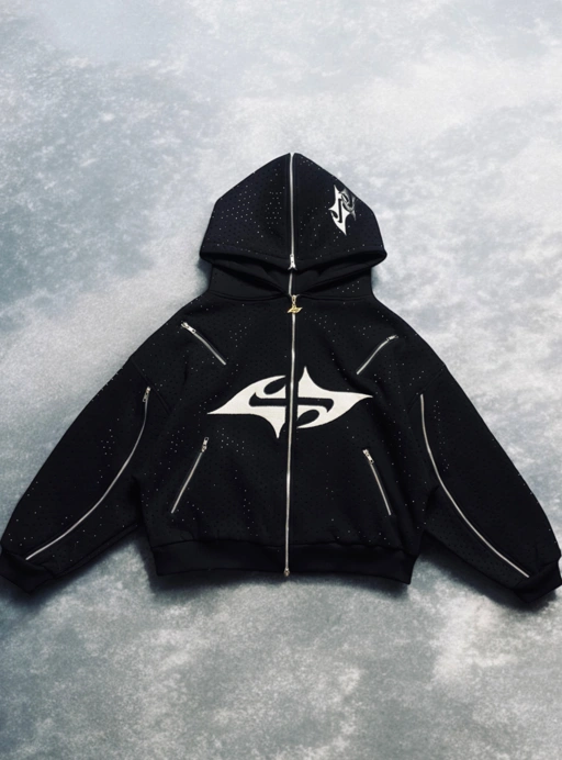 Image of     GHOST FREQUENCY RHINESTONE ZIP HOODIE