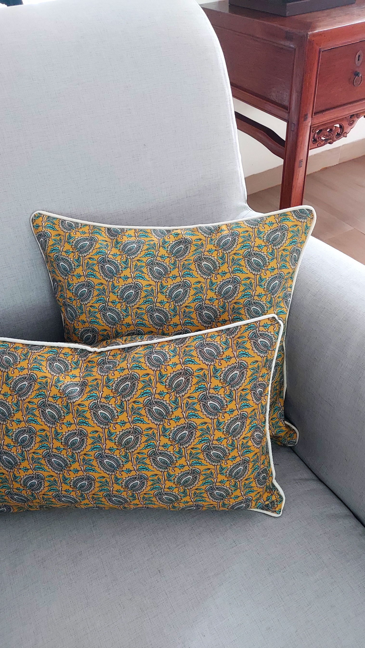Cushion Cover Paisley Floral - Yellow