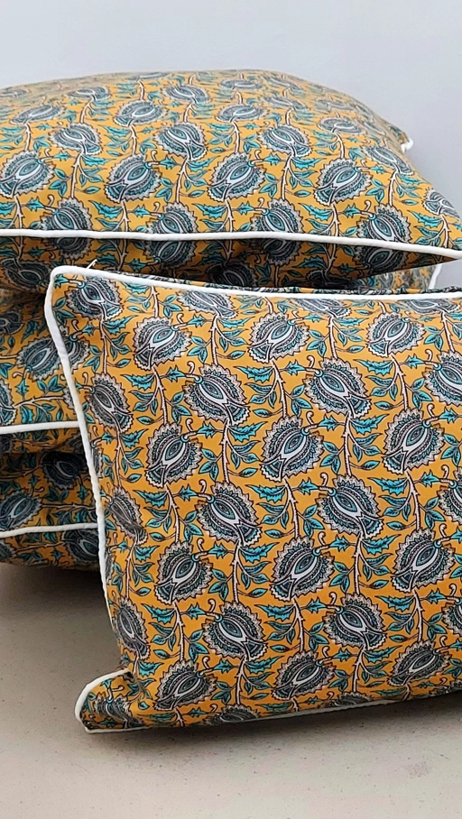 Image of Cushion Cover Paisley Floral - Yellow