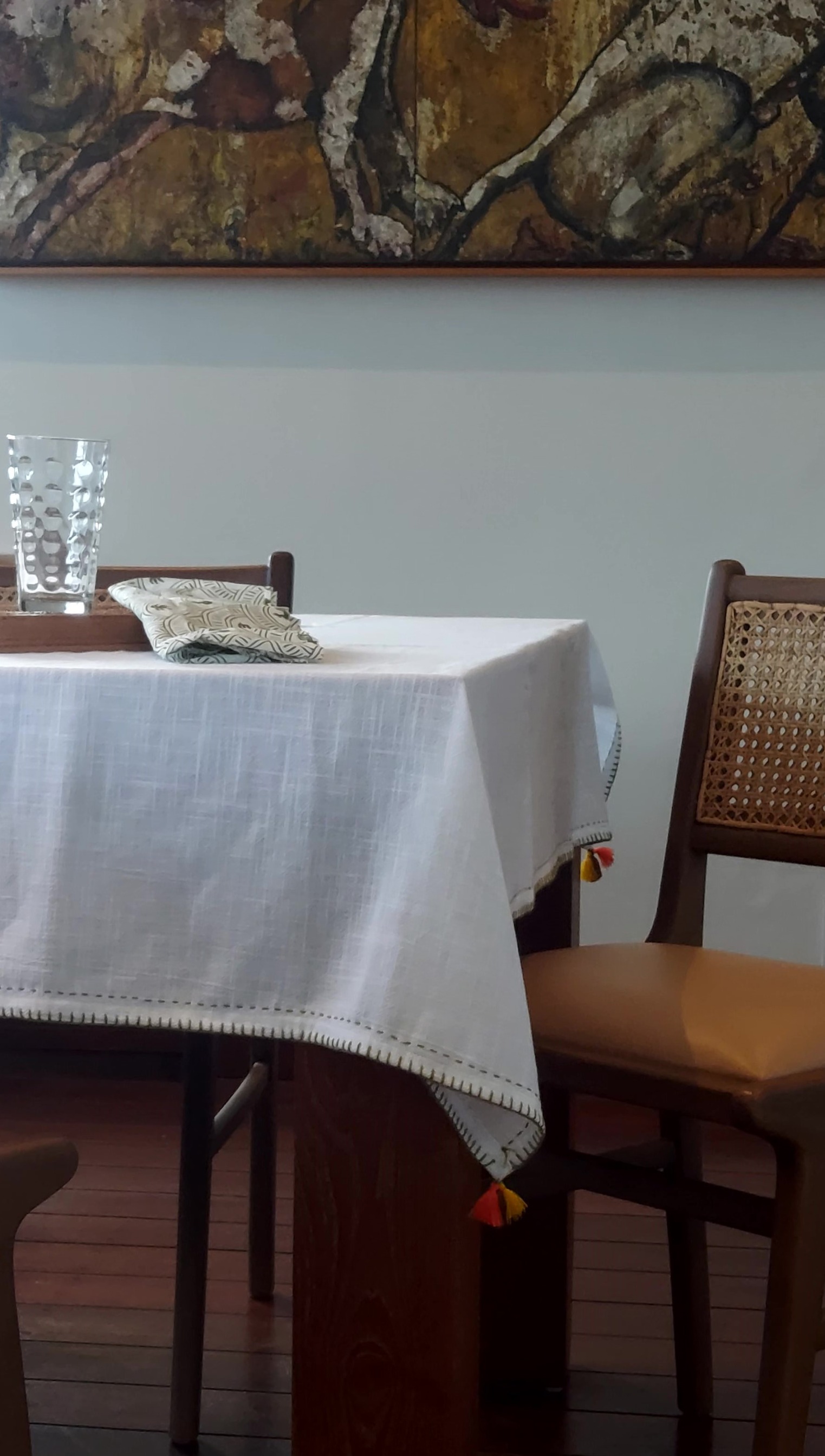 Tableclotch Slub Green Stitch Yamazaki - White