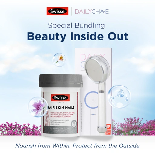 Image of Swisse x Daily Cha-E Special Bundling Beauty Inside Out -  Paket Shower dengan Filter Penyaring Air Kotor & Multivitamin Suplemen untuk Perawatan Rambut, Kuku, dan Kulit