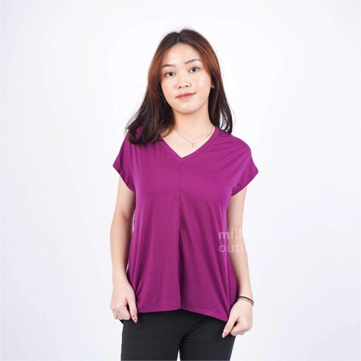 Image of Kaos Wanita Casual Santai - Women Casual V-neck Tie Back Tee