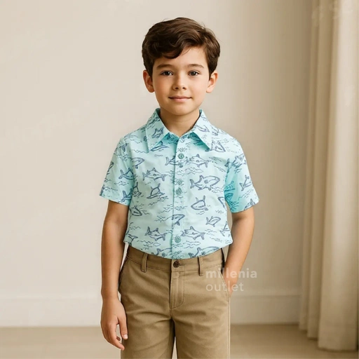 Image of Kemeja Anak Laki-laki Motif Lengan Pendek Bahan Katun - Boys Pattern Cotton Shirt