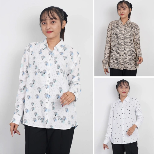 Image of Blouse Lengan Pajang Wanita Full Kancing Bahan Adem