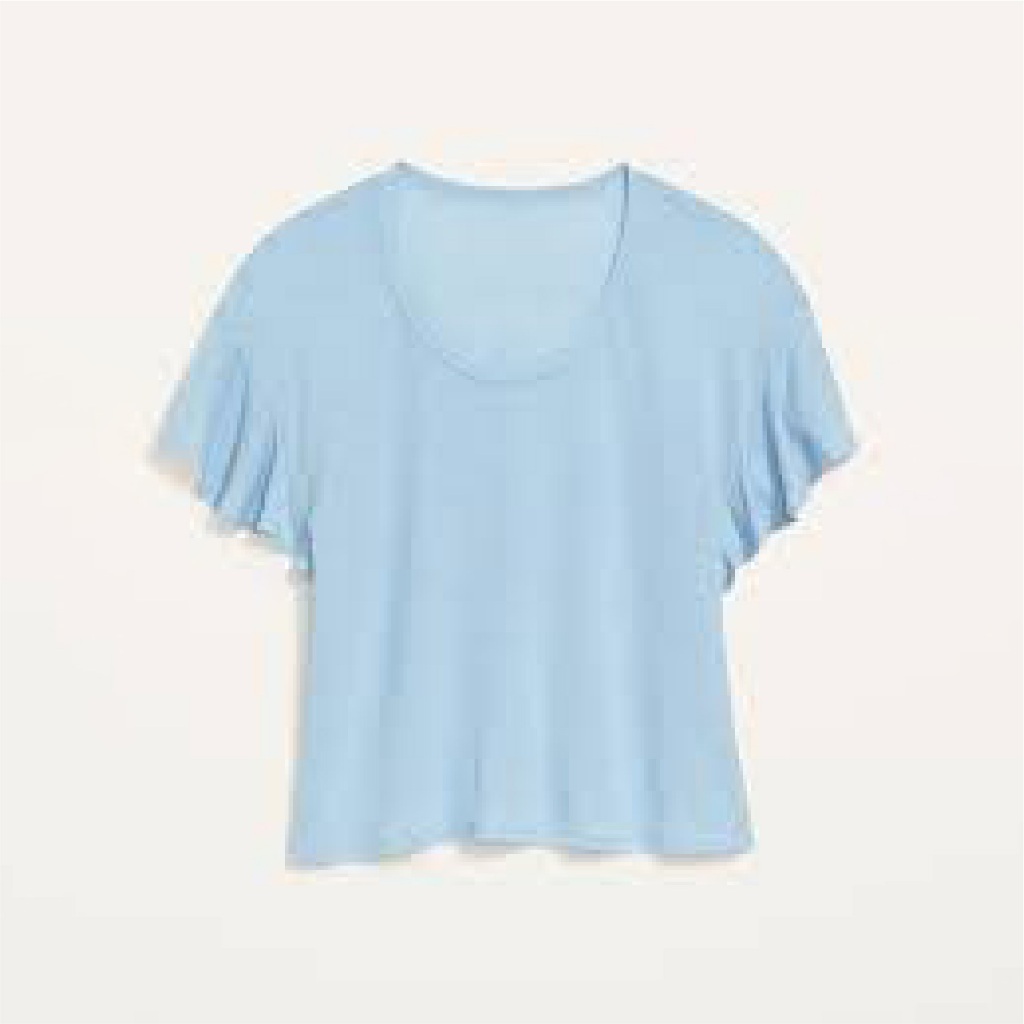 Atasan Wanita Warna Polos - Women Linen Flutter Scoop Neck Tee