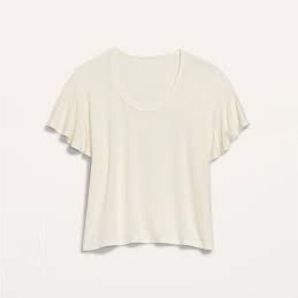 Atasan Wanita Warna Polos - Women Linen Flutter Scoop Neck Tee