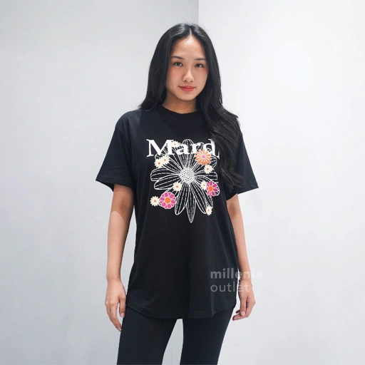 Image of MO Kaos Wanita Gambar Bunga Kerah Bulat Lengan Pendek Bahan Katun - Women Short Sleeve Md Cotton Graphic Tee All Size