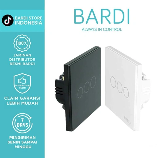 Image of BARDI Smart Light Wallswitch Touch WiFi - EU 3 Gang Putih / Hitam