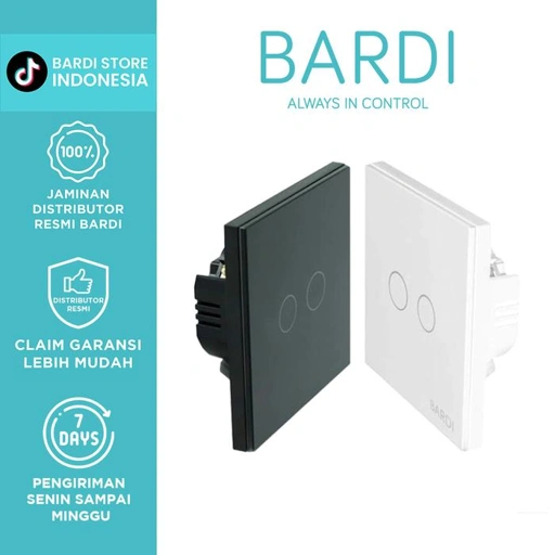Image of BARDI Smart Light Wallswitch Touch WiFi - EU 2 Gang White /Black Kabel Saklar