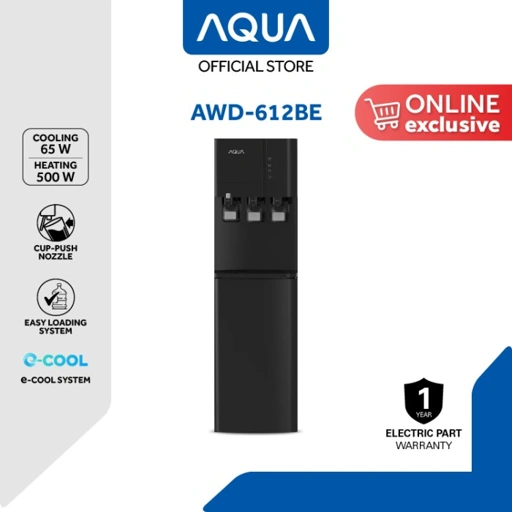 Image of AQUA Elektronik AWD-612BE Water Dispenser Bottom Loading - Child lock - Easy loading system - LED Indicator - Low Watt - 3 faucets (Hot, Normal, Cool) - Good Material & durable - Stylish Design - Semi Conductor Cooling