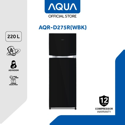 Image of AQUA JAPAN AQR-D275R(WBK) Kulkas 2 Pintu Inverter Glass Door 223 Liter