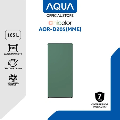 Image of AQUA Elektronik AQR-D205(MME) 1Door 165 L [Matcha] - Giant Freezer - Environmental Friendly - Semi Auto Defrost - Tempered Glass Tray - Bigger Vegetable Tray - Energy Saving