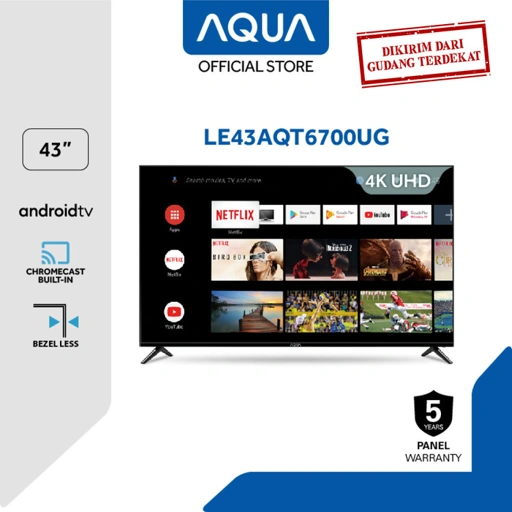 Image of AQUA TV 43 INCH SMART ANDROID DVB T2 43AQT6700 4K UHD - Kurir Toko