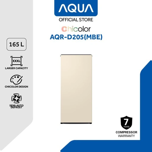 Image of AQUA Elektronik AQR-D205(MBE) 1Door 165 L [Beige] - Giant Freezer - Environmental Friendly - Semi Auto Defrost - Tempered Glass Tray - Bigger Vegetable Tray - Energy Saving