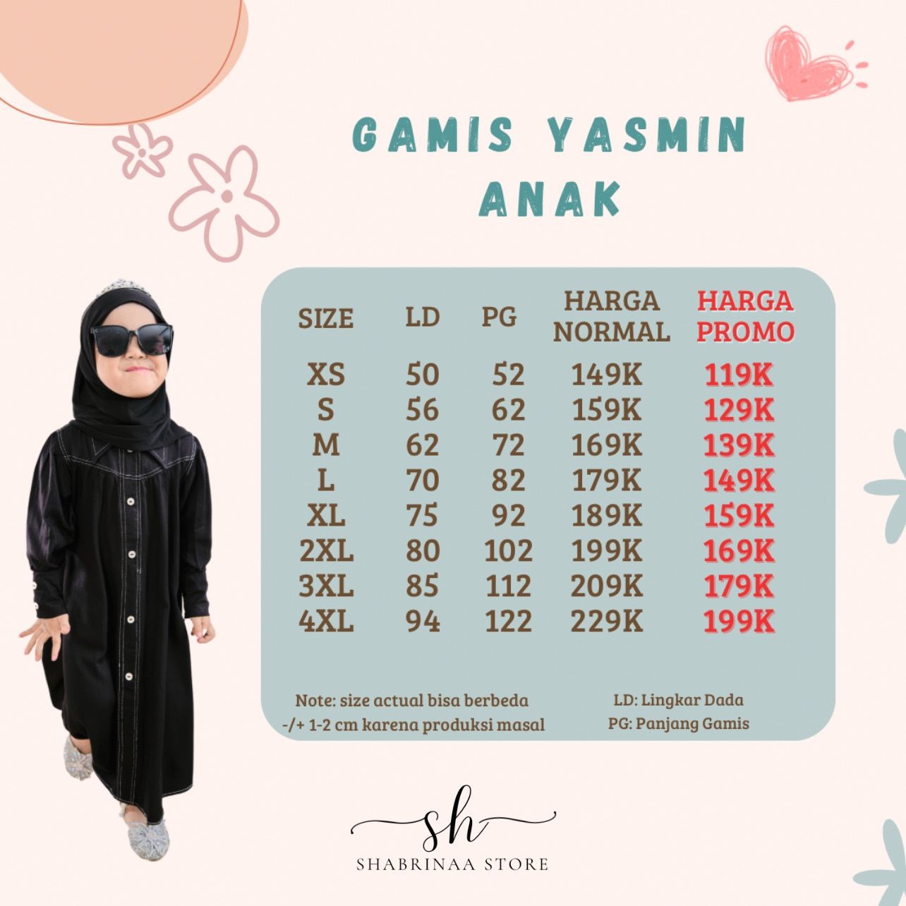 Gamis Yasmin Anak sz XS-L by Shabrina