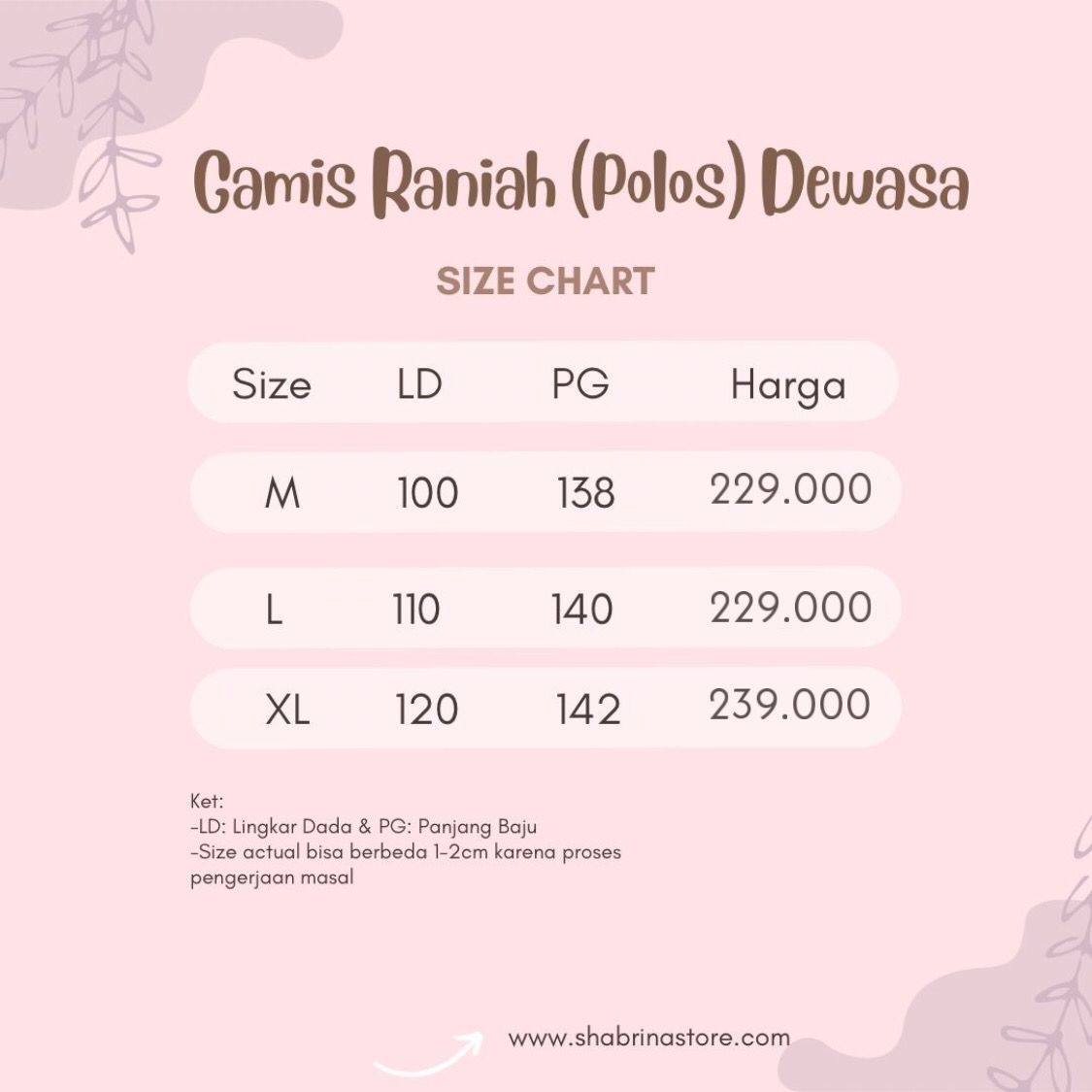 Gamis Raniah Polos DEWASA by Shabrina