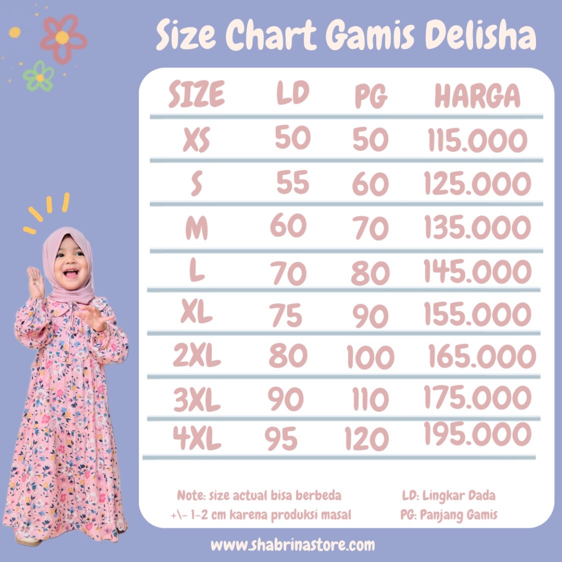 Gamis Delisha ANAK Rayon Motif by Shabrina
