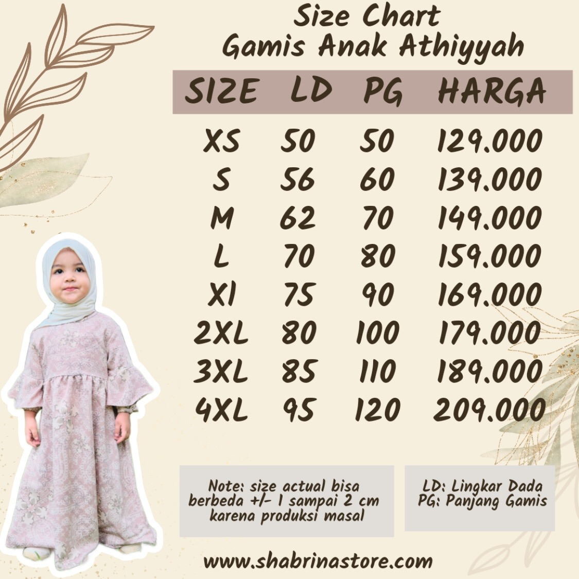 Gamis Athiyyah ANAK by Shabrina (XS-M)