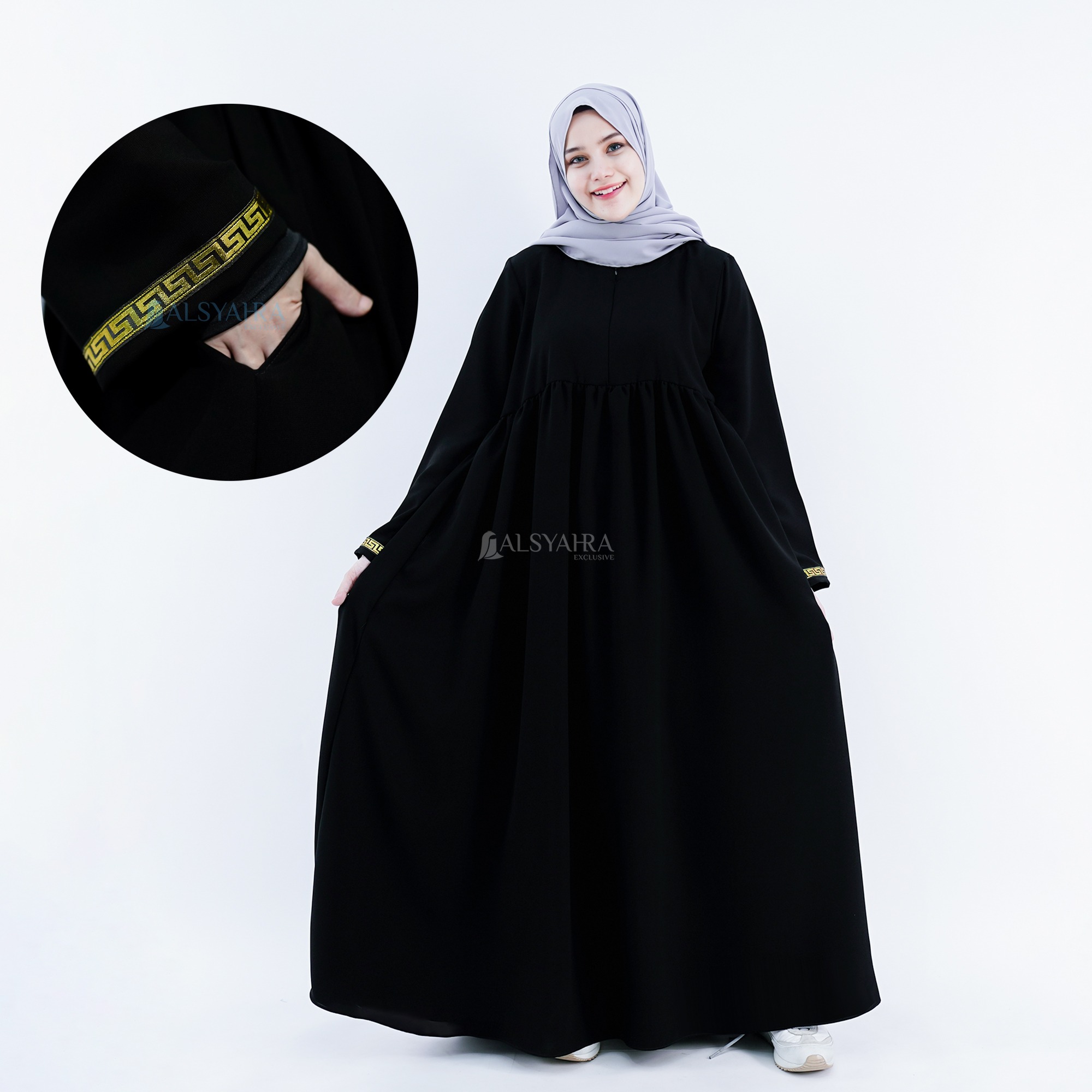 Alsyahra Exclusive - Abaya Gamis Syari Islambul Soft Jetblack List Gold
