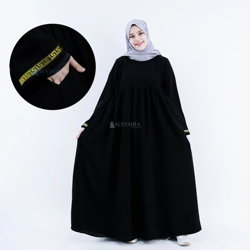 Image of Alsyahra Exclusive - Abaya Gamis Syari Islambul Soft Jetblack List Gold