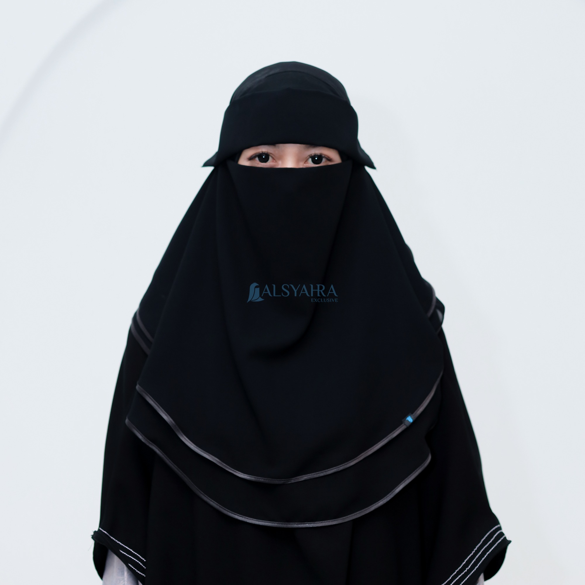 Alsyahra Exclusive - Niqab Poni Expand Bisban 2 Layer Sifon Silk Jetblack