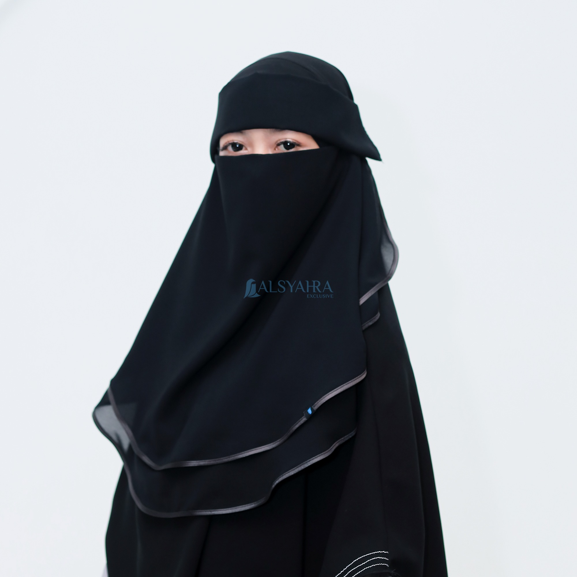 Alsyahra Exclusive - Niqab Poni Expand Bisban 2 Layer Sifon Silk Jetblack