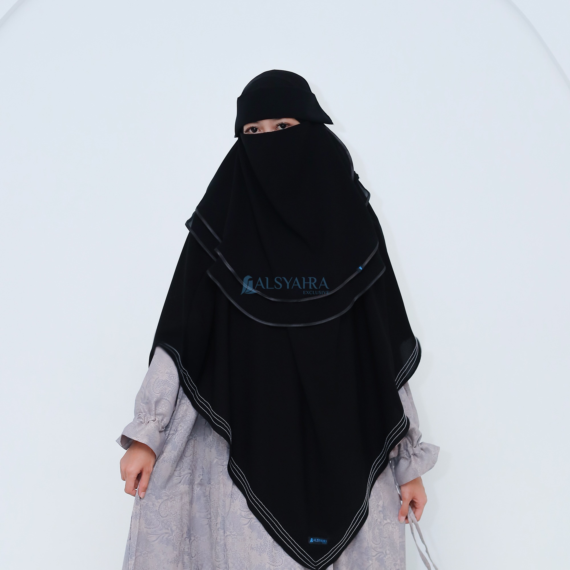 Alsyahra Exclusive - Niqab Poni Expand Bisban 2 Layer Sifon Silk Jetblack