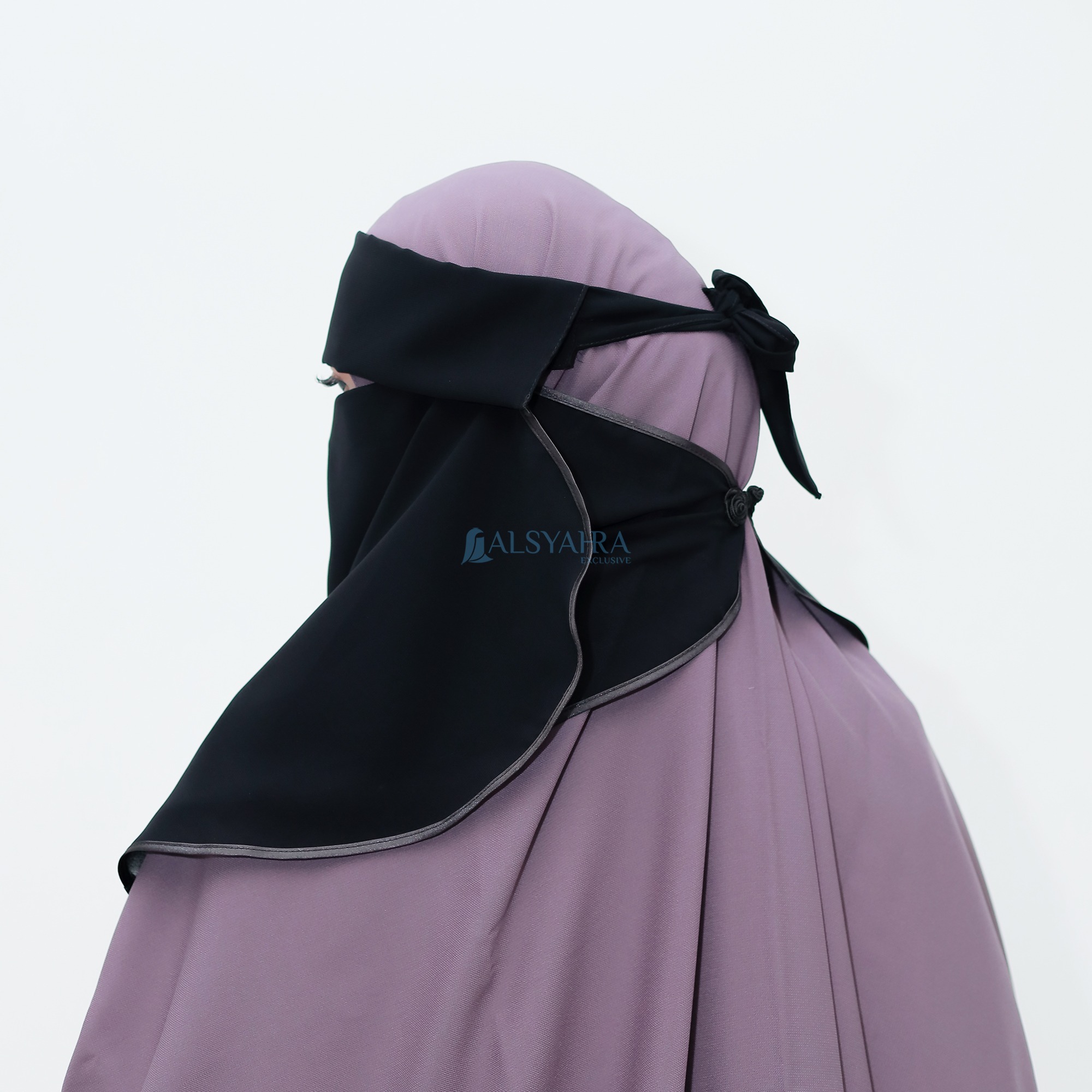 Alsyahra Exclusive - Niqab Poni Expand Bisban 2 Layer Sifon Silk Jetblack