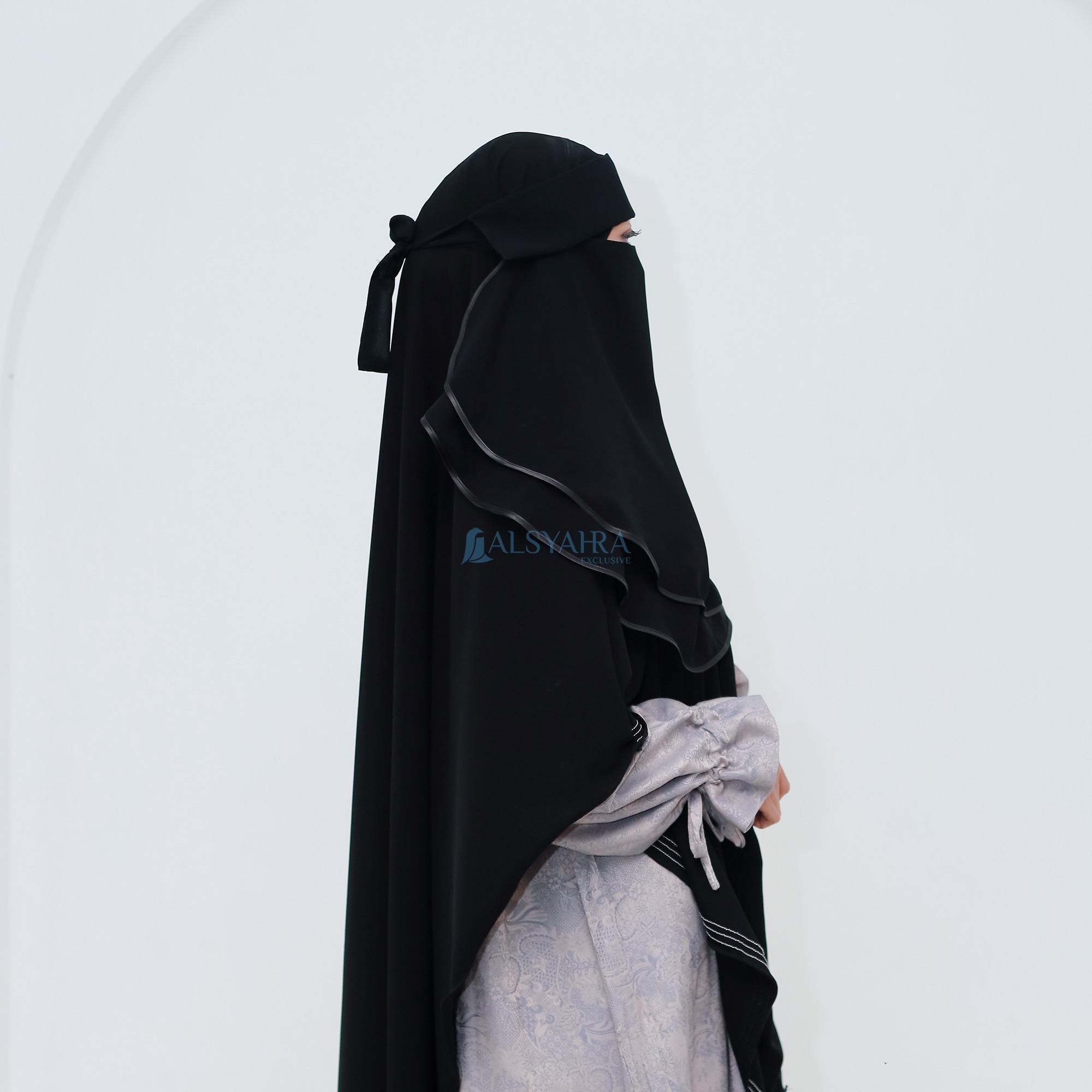 Alsyahra Exclusive - Niqab Poni Expand Bisban 2 Layer Sifon Silk Jetblack