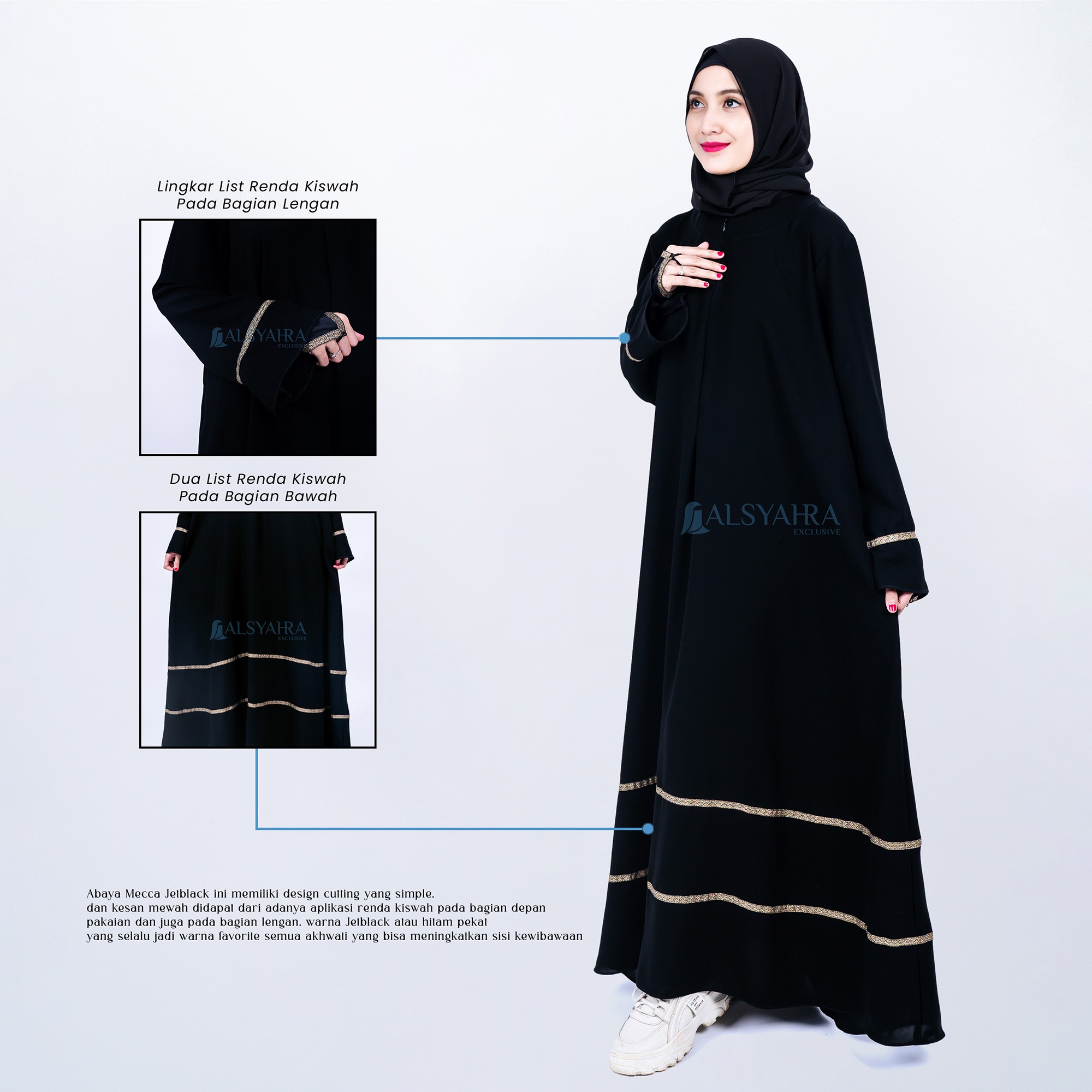 Alsyahra Exclusive - Abaya Gamis Syari Mecca Kiswah Soft Jetblack