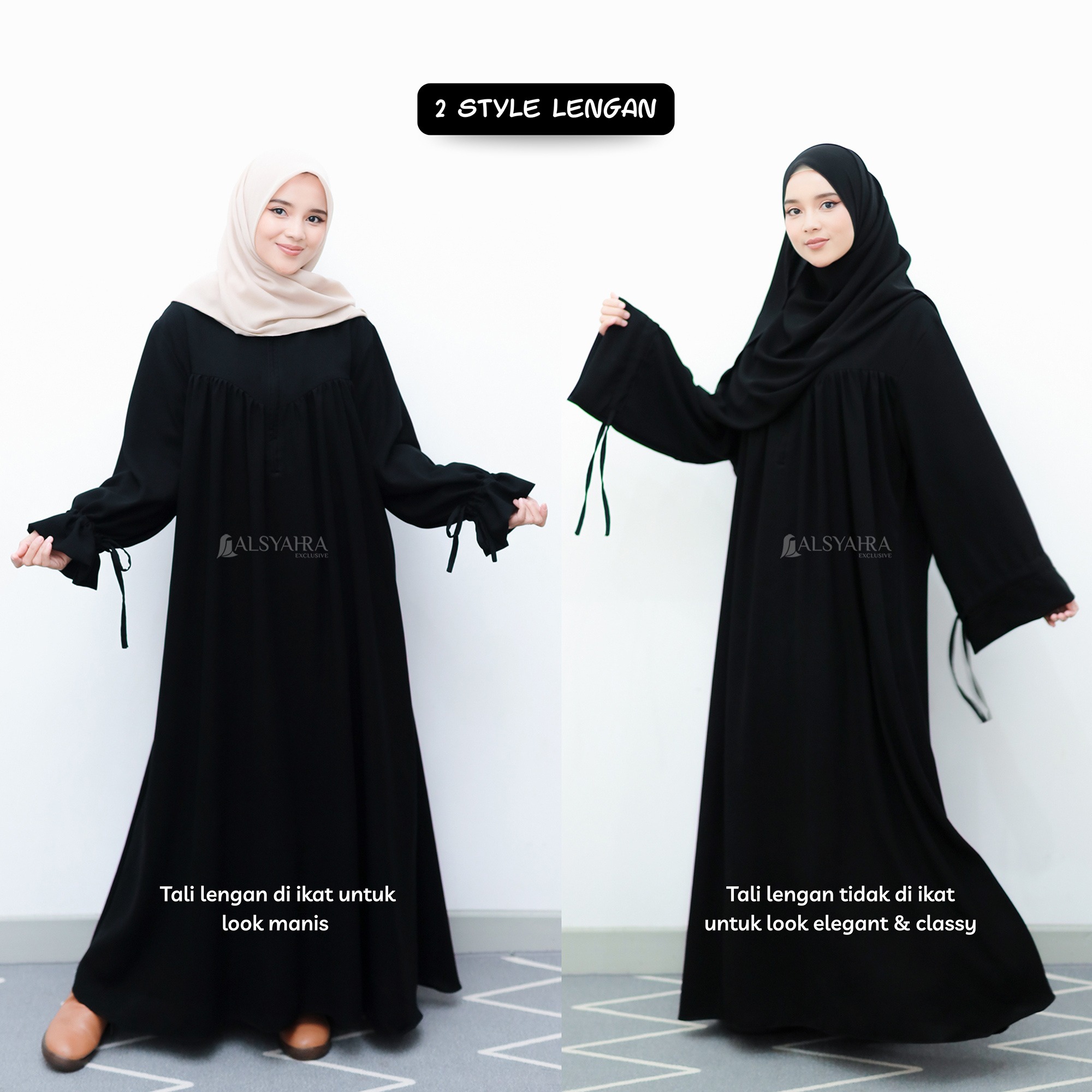 Alsyahra Exclusive - Abaya Syari Haya Luxe Jetblack 2 Style