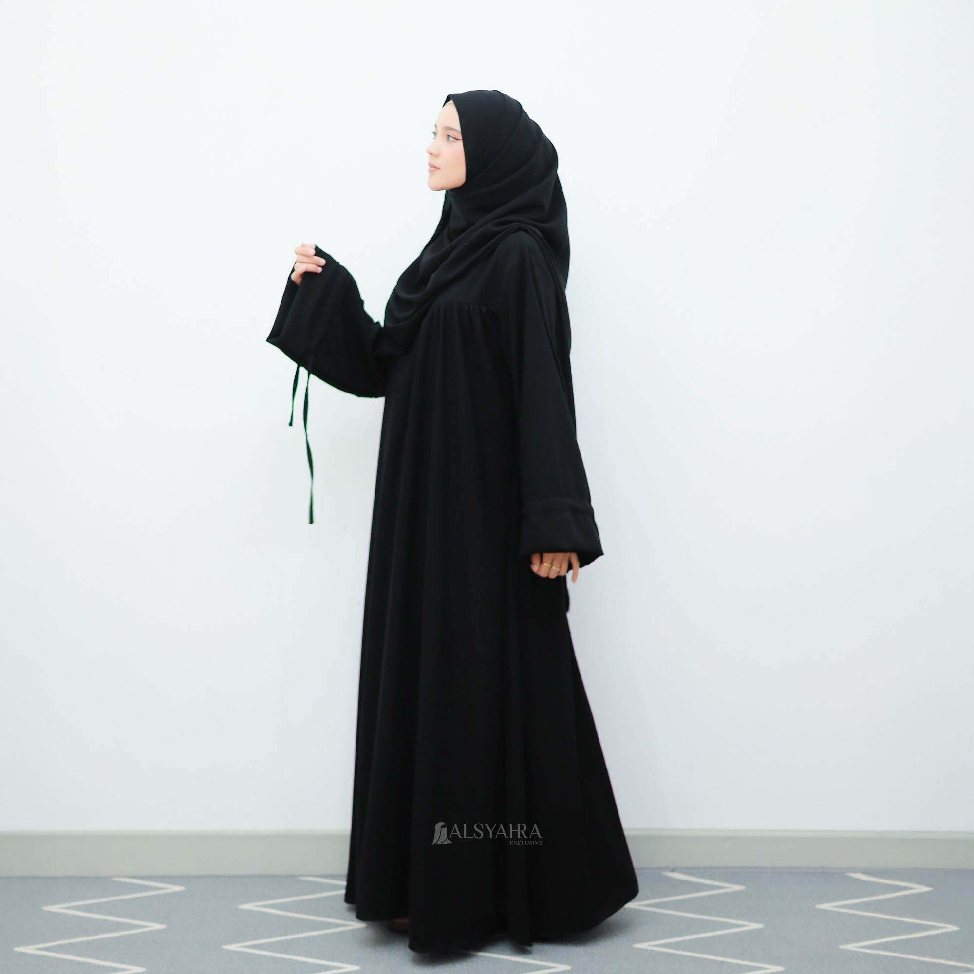 Alsyahra Exclusive - Abaya Syari Haya Luxe Jetblack 2 Style