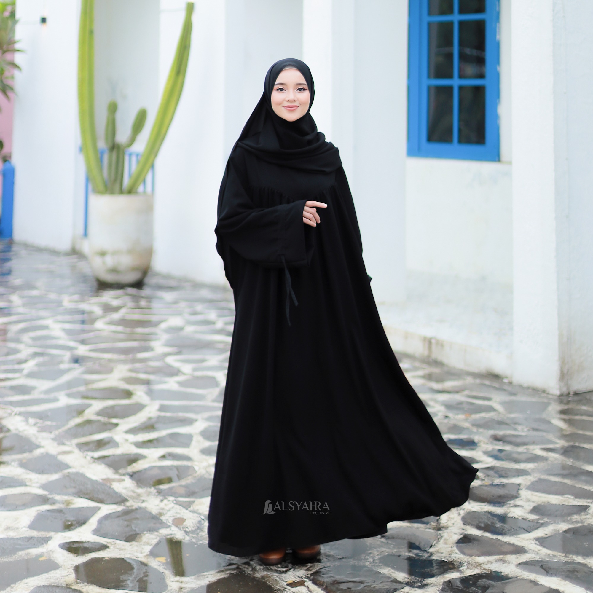 Alsyahra Exclusive - Abaya Syari Haya Luxe Jetblack 2 Style